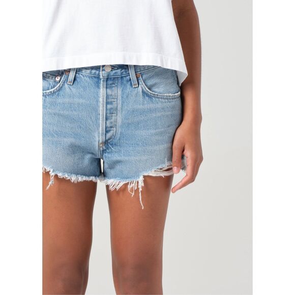 NWT AGOLDE Parker Vintage Cut-Off Denim Shorts In Blue Size 27 $128 MSRP - Picture 1 of 11